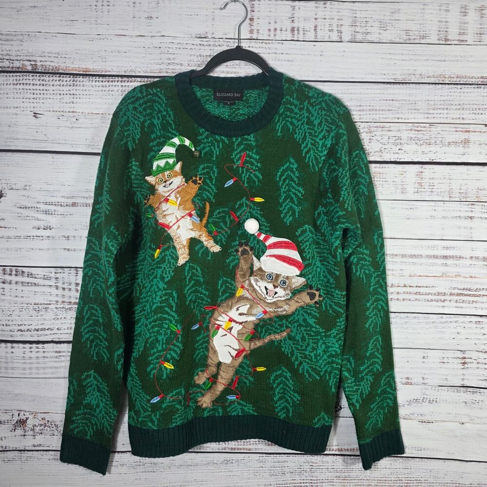 Blizzard Bay Unisex Men Women Ugly Christmas Sweater Cats Bell Pom Pom Small